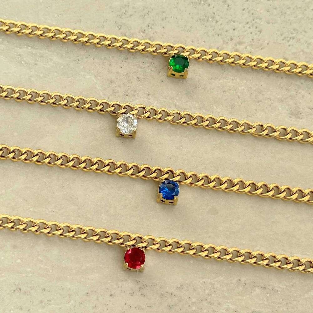 DASEIN New Pvd Gold Plated Colorful Round Zircon Cuban Chain Necklace Stainless Steel Jewelry for Women Girls