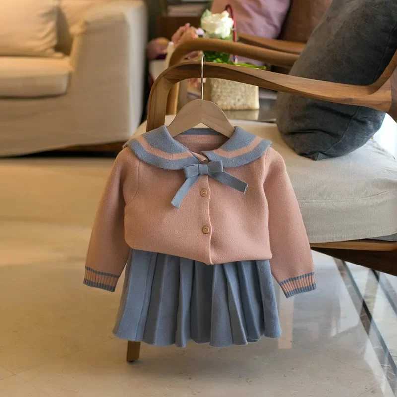 Spring Autumn Preppy Style Turndown Collar Sweater CardiganPleated Skirt Two Pieces Elegant Girls Uniform Clothing Set HY01271 L250926GCDE