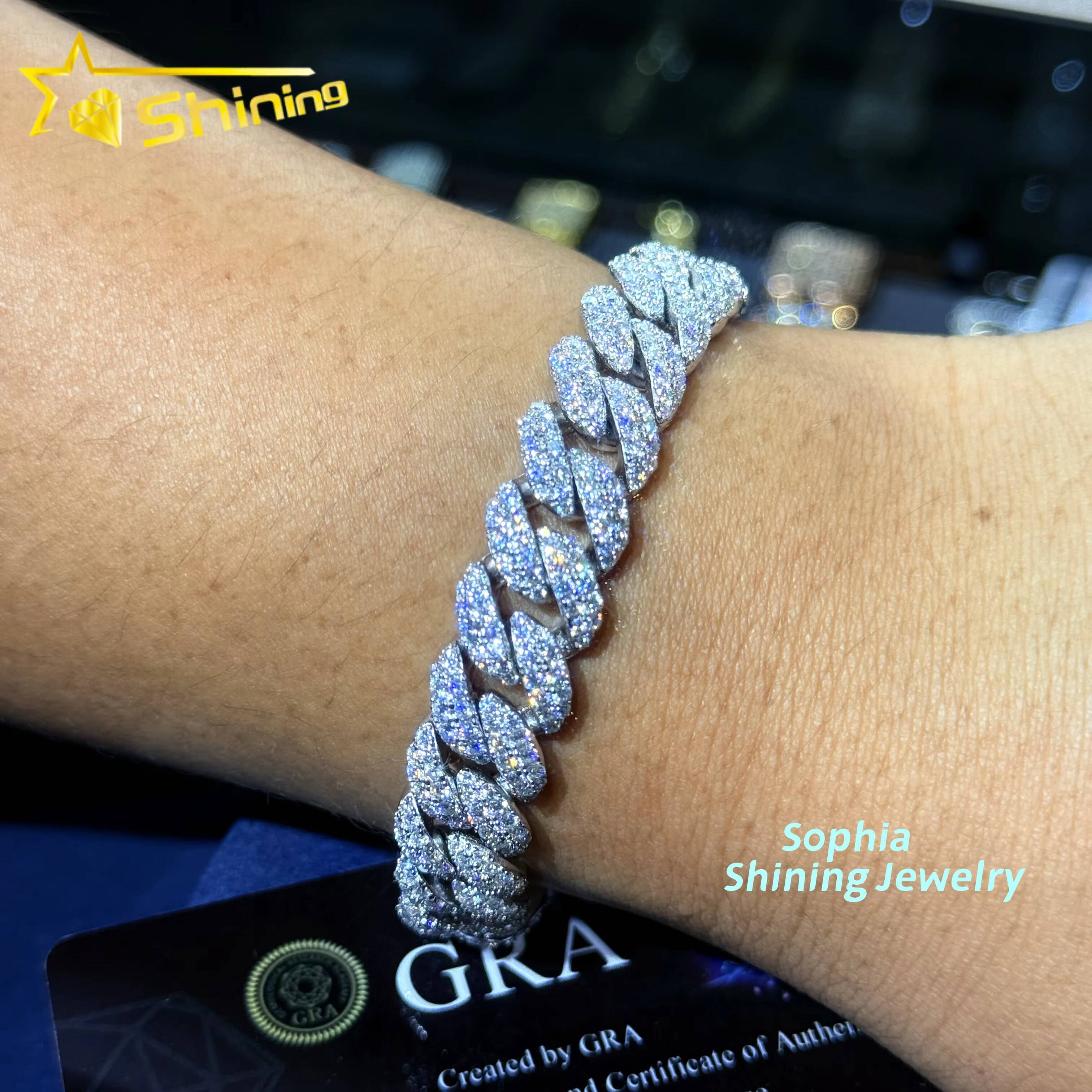 Pass Diamond Tester Rose Gold Two Tone High Quality Moissanite Diamond Hip Hop Bracelet 925 Silver Iced Out Cuban Link Bracelet