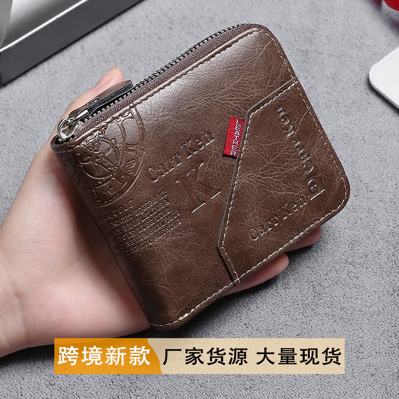 TOP Designer Men's Short Wallet Letter Print Zipper Wallet Stylish Multi-Card Slot Patchwork PU Coin Purse ef 3b 373
