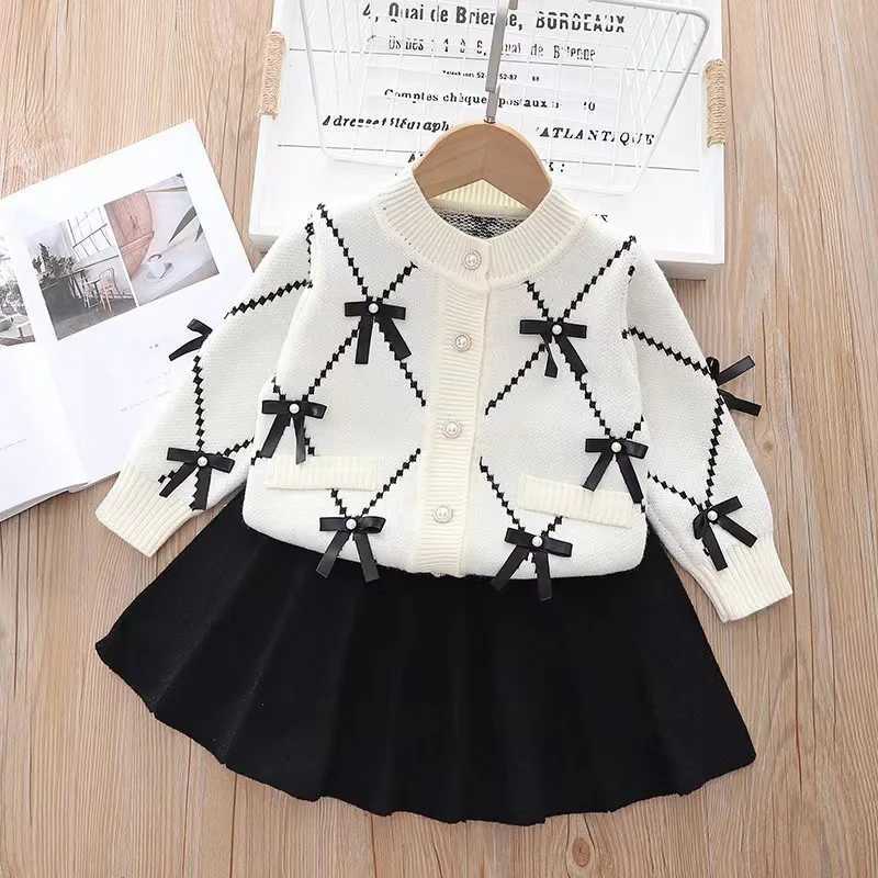 Girls Woolen Jersey Clothes Sets Spring Autumn 2025 Children Knitted Sweaters Coats Skirts 2pcs Dress Suit For Baby Outfits Kids L250926MS4I