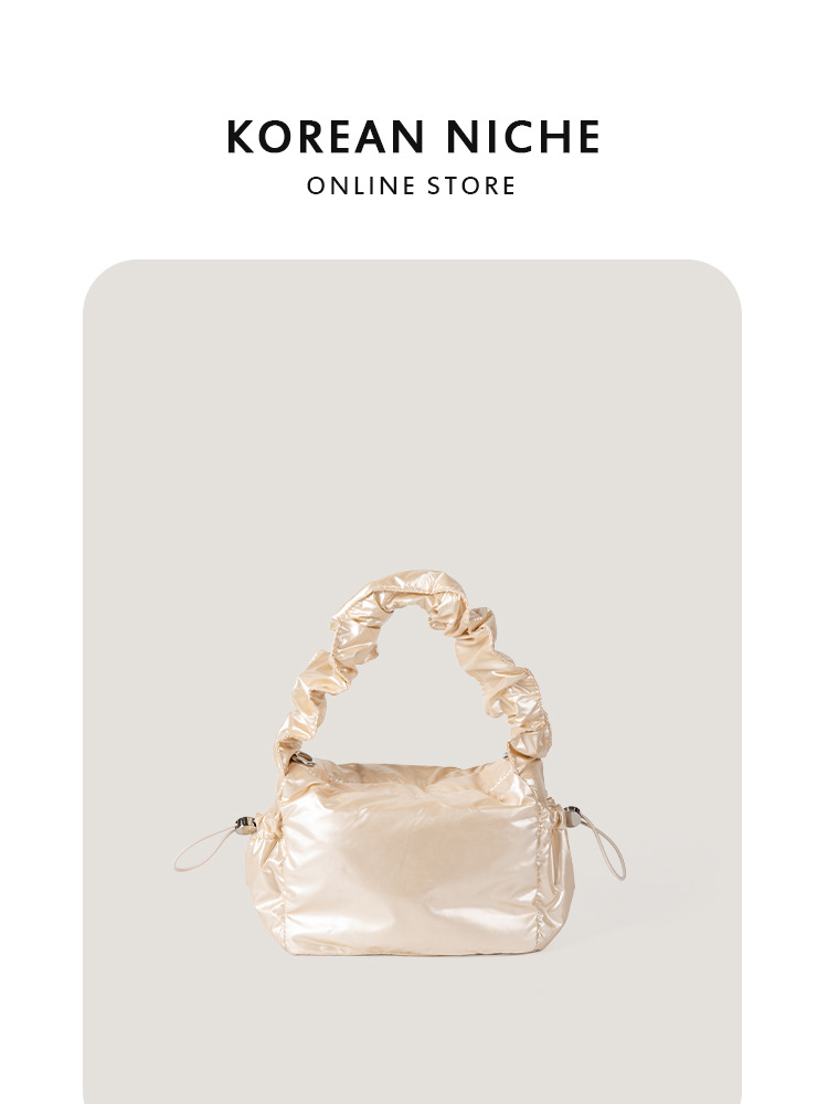 2025 New Korean-Style Niche Design Silk-Like Drawstring Pleated Crossbody For Women Fashionable And Versatile Shoulder & Armpit Bag