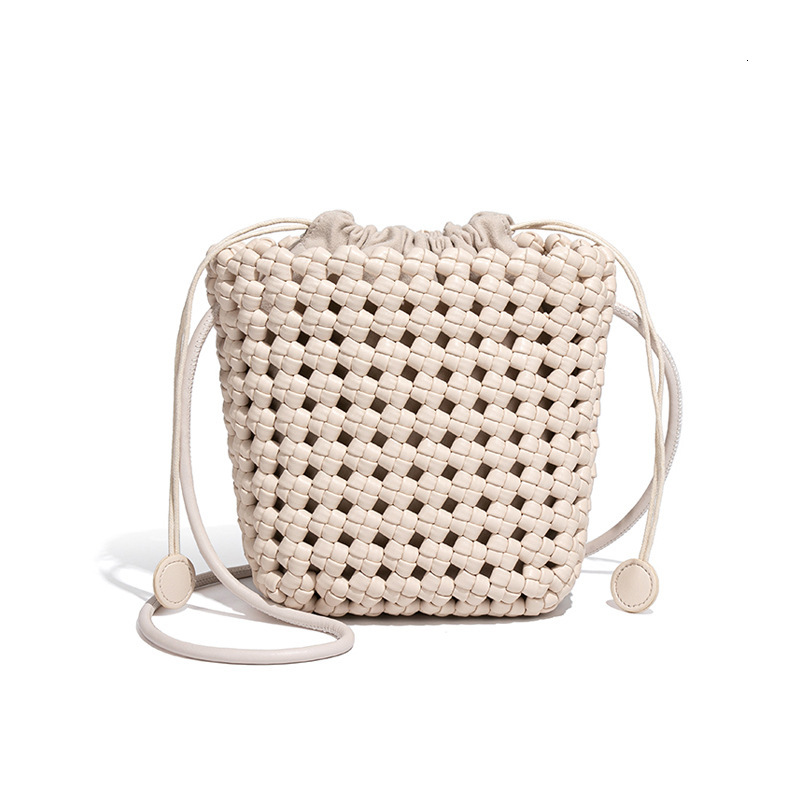 New Hollow Woven Niche Design High-end Bucket PU Windmill Knot Crossbody Textured Phone Bag