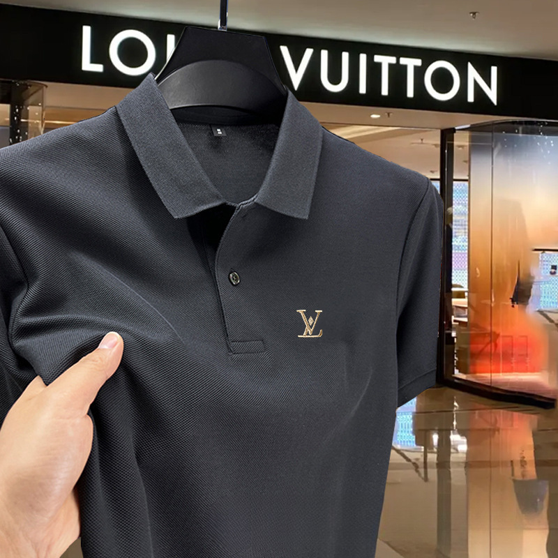 New Men's Designer T Shirt Turn-down Collar Half Sleeve Light Luxury Trendy Brand Embroidered Tops Men's Short Sleeve POLO Shirt T-shirt Bla