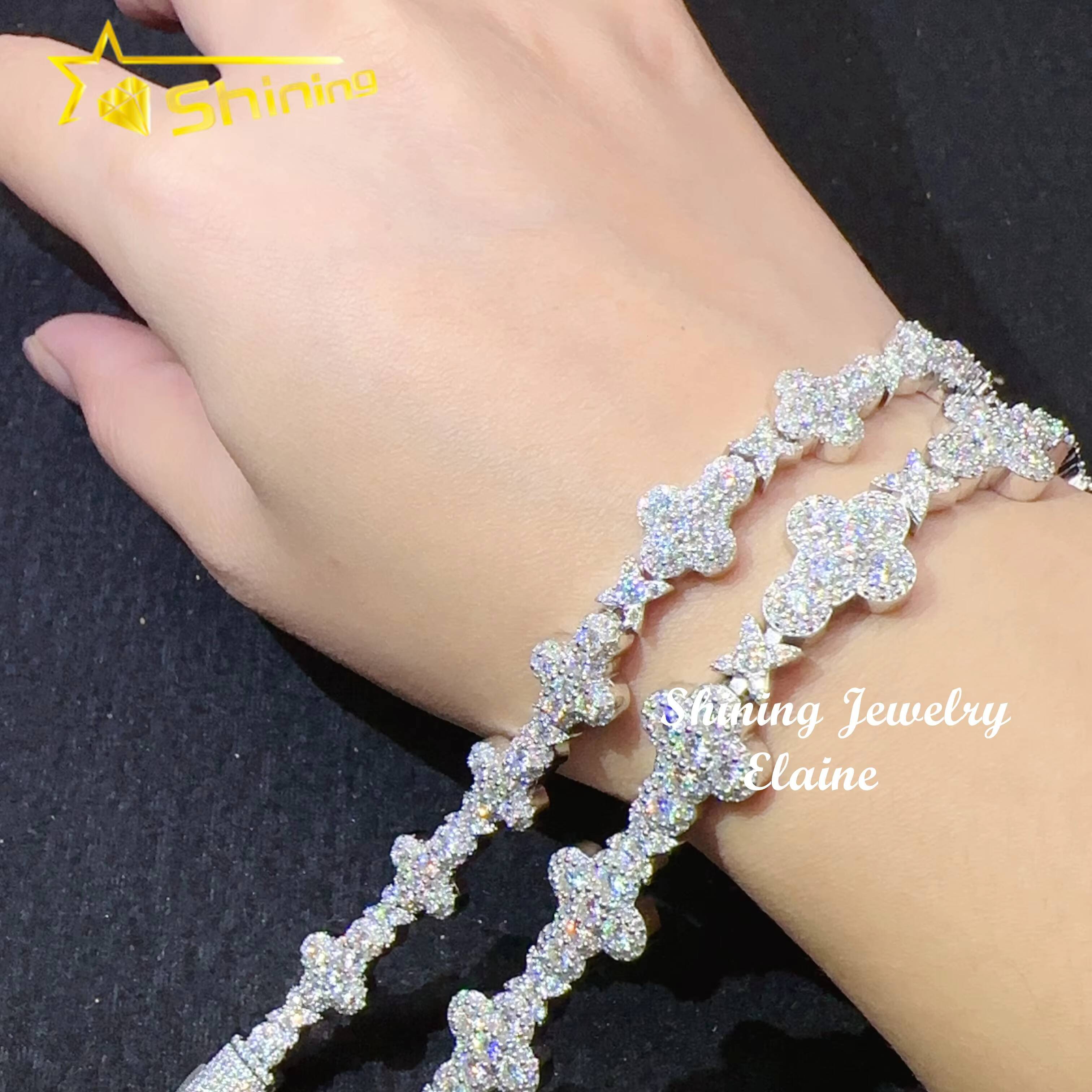 Pass Diamond Tester 10MM 13MM 925 Silver White Gold Cross Moissanite Hip Hop Iced Out Jewelry Tennis Bracelet