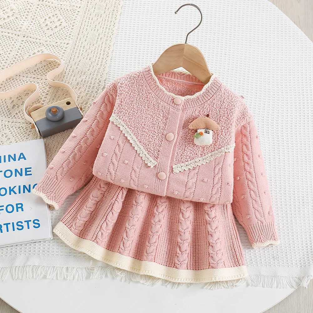 Girls Knitted Clothes Sets Spring Autumn Children Woolen Jersey Sweaters Coats Skirts Kids Princess Dress Suit For Baby Outfits L250926SIOB
