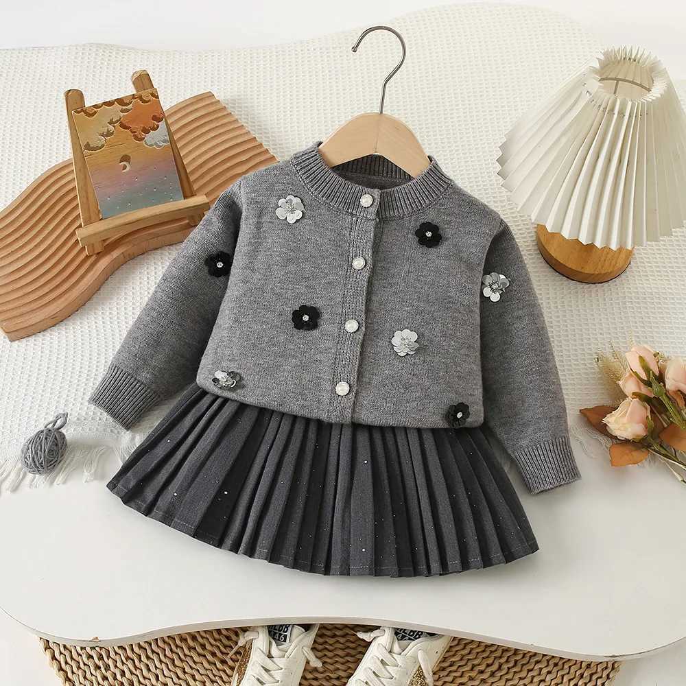 Girls Knitted Clothing Sets Autumn Winter Children Woolen Jersey Sweaters Coats Skirts Kids Princess Dress Suit For Baby Outfits L2509265TBS