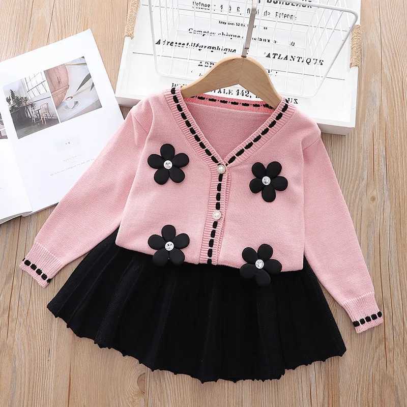 Girls Knitted Clothes Sets Spring Autumn 2024 Children Woolen Jersey Coats Sweaters Skirts 2pcs Dress Suit For Baby Outfits Kids L250926SJO7