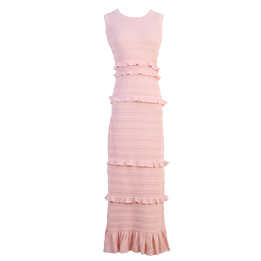 S family spring and summer new French lotus leaf hem slim fit versatile knitted dress elegant sleeveless vest dress women's knitted