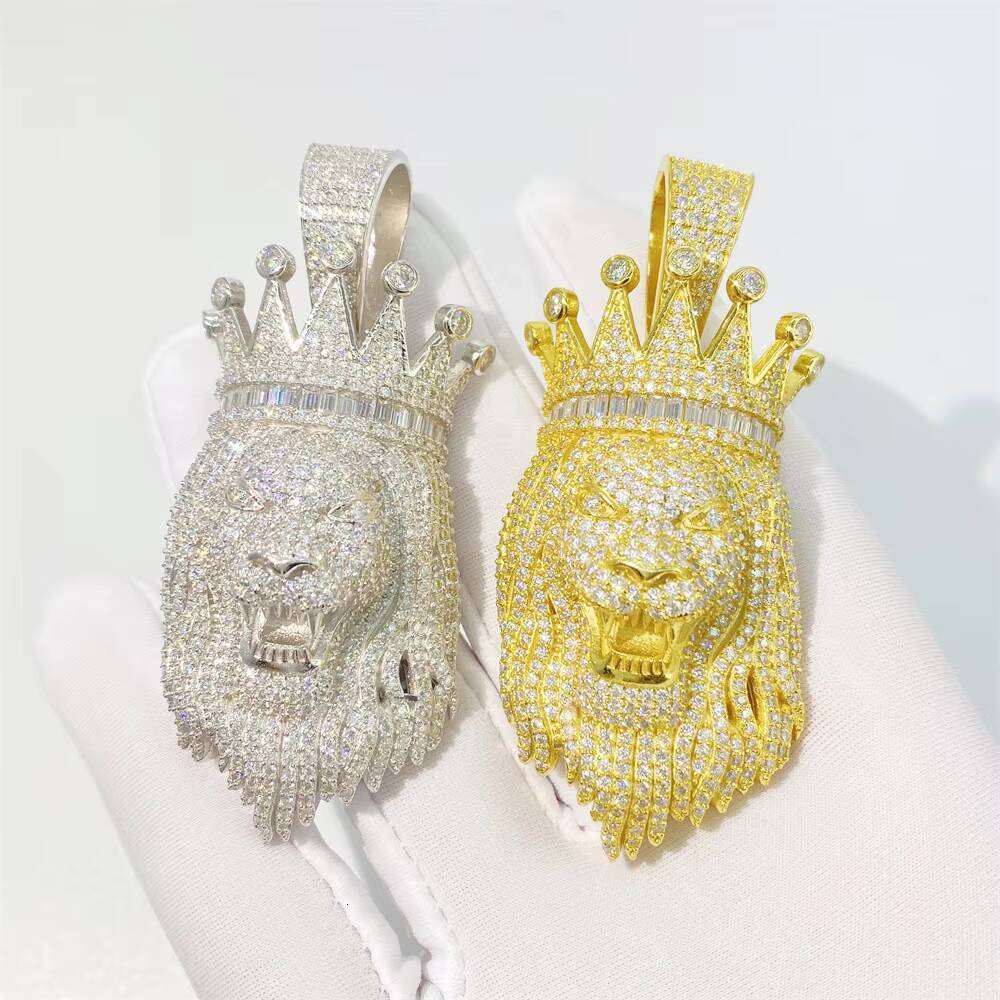 Hip Hop lion Pendant in Silver and Moissanite and Silver Shape Hip Hop Necklace Bling Pendant