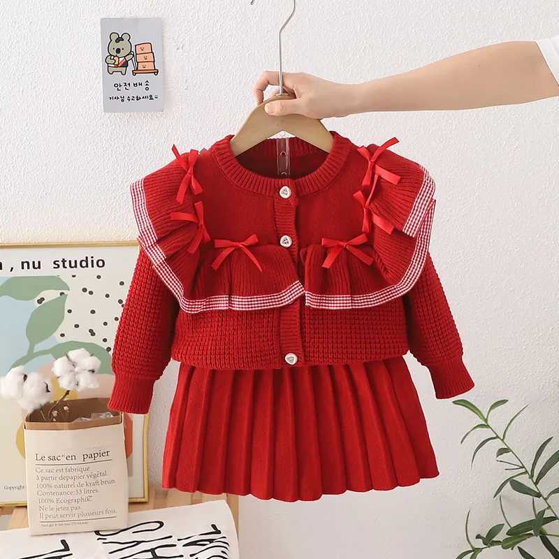Childrens Sweater Set AutumnWinter New Baby Girl Long Sleeve Knitted CardiganHalf Skirt Two Piece Set L2509266K8K