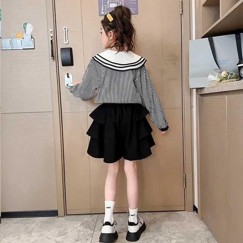 Baby Girls Preppy Suit School Kids Clothes for Teenagers Children Clothing Sets Long Sleeve Shirt Skirt 4 6 7 8 9 10 12 Years L250926DMZM