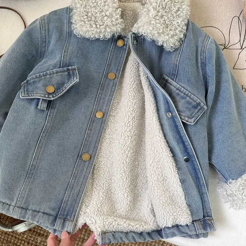 New Winter Girl Denim Coat Dress Casual Princess Designed Children Birthday Clothes Kids 110Ys New Year Fashion Coat Outfit L250926D1Y1