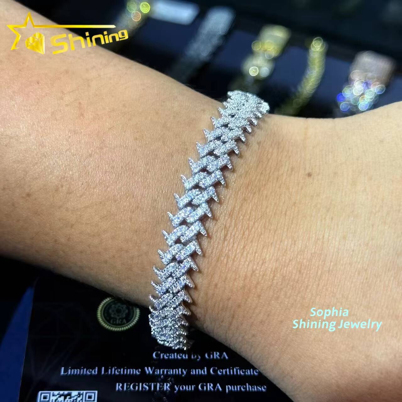 Fine Jewelry 925 Silver 10MM Thorns Spike Vvs Moissanite Cuban Bracelet Custom Men Iced Out Hip Hop Cuban Link Chain Jewelry