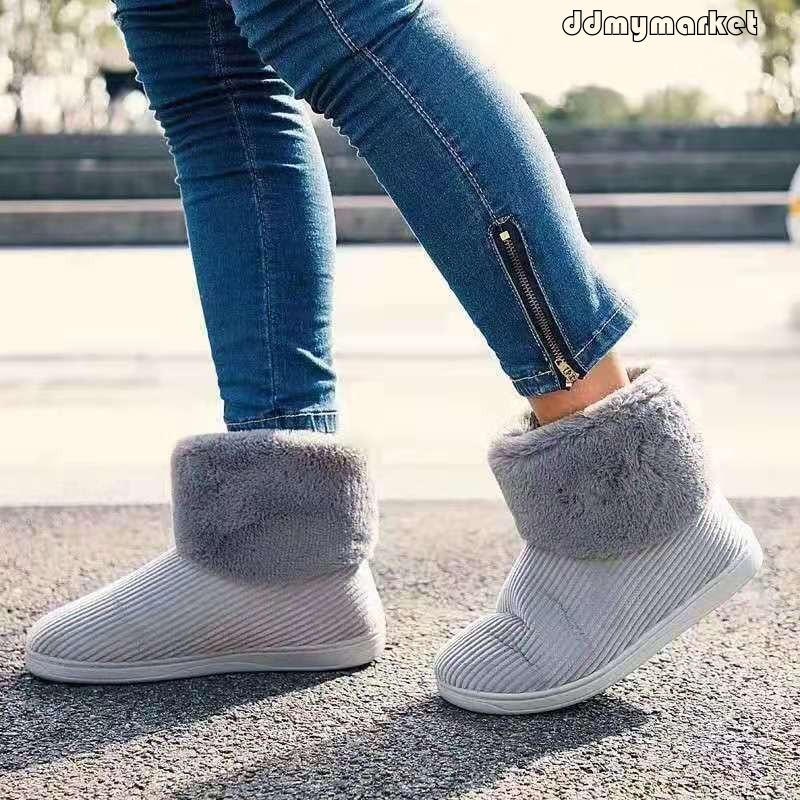 Home High-Top Fleece-Lined Thick-Soled Couple's Knitted Winter Indoor Cotton Slippers Snow Boots ddmymarket