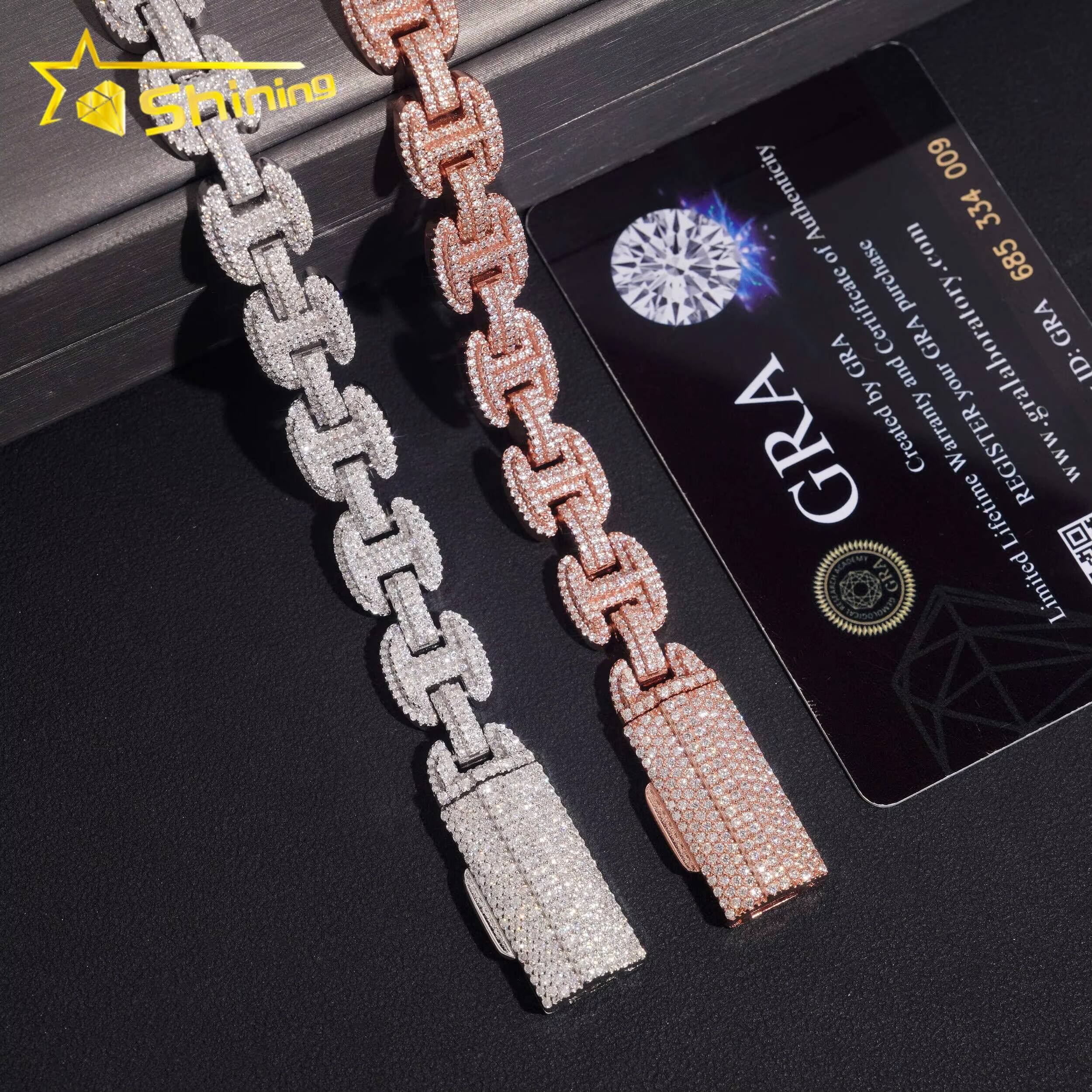 Pass Diamond Tester New Style 925 Silver 12mm Rose Gold GRA Certified Moissanite Bracelet