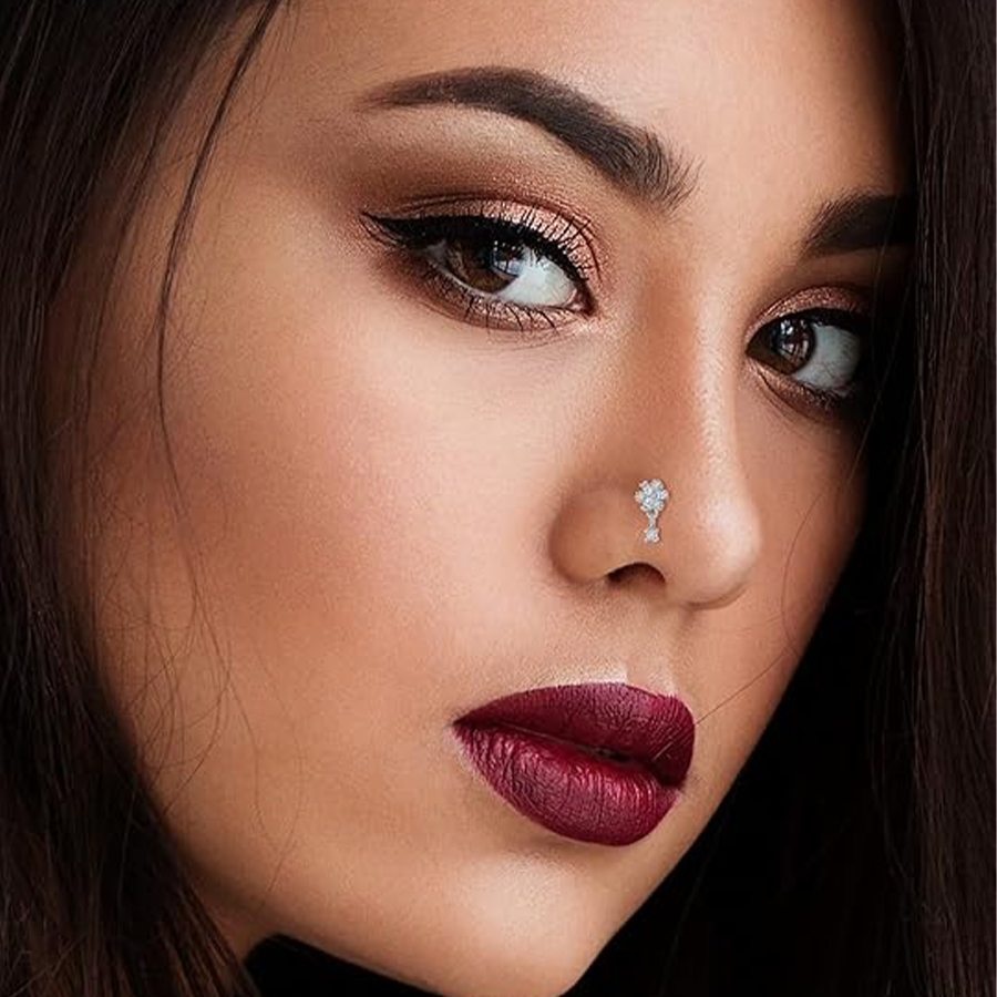 12Pcs Nose Rings Stud L Shape Cubic Zirconia Butterfly Flower Eye Moon Butterfly Heart Snake Shape Nose Studs Piercing Jewelry Silver Plated 20G