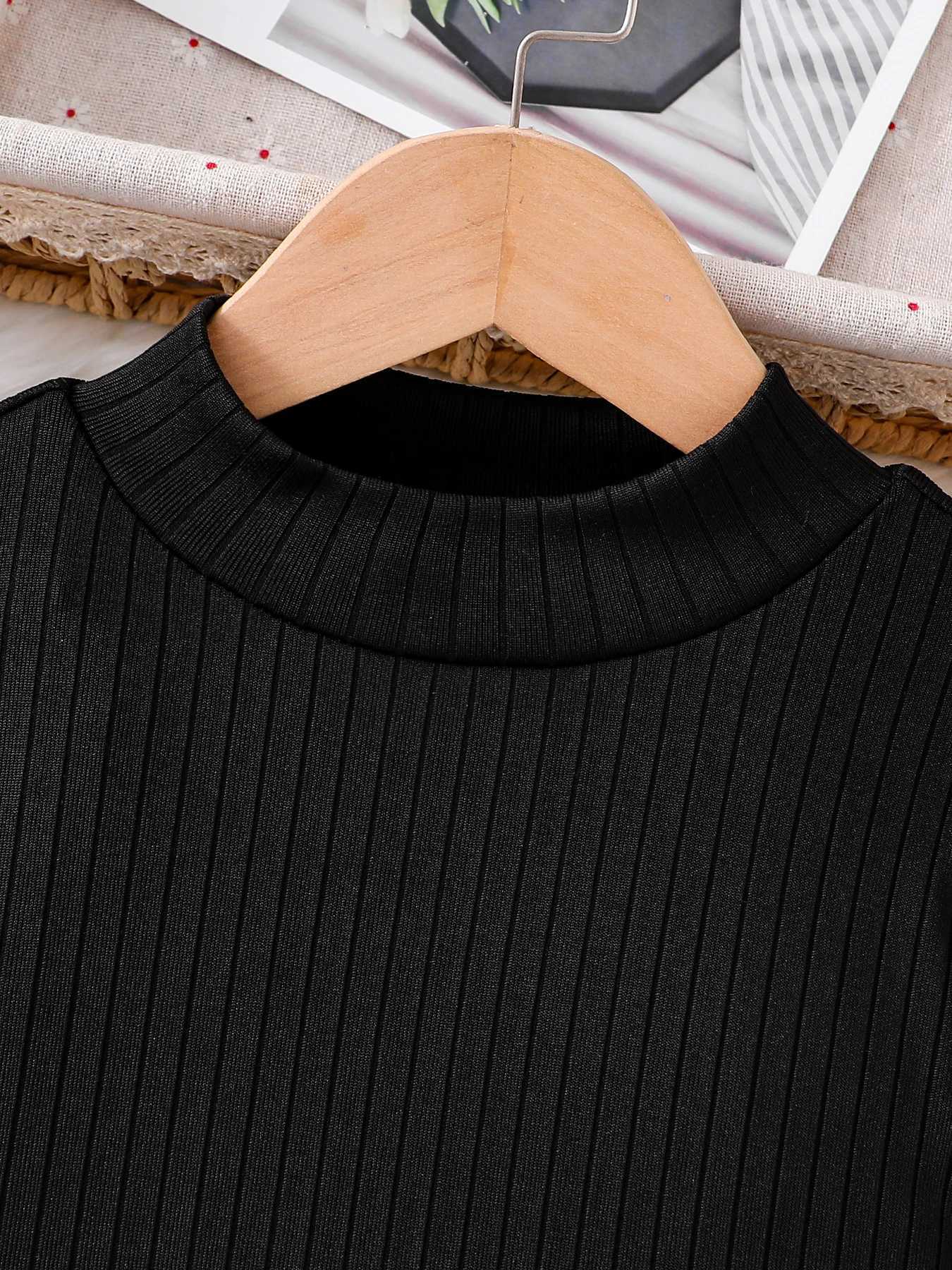 Kids fashion Fall Set 2 piece girls black high neck layered petal sleeve long sleeve top Aline skirt L250926JXGP