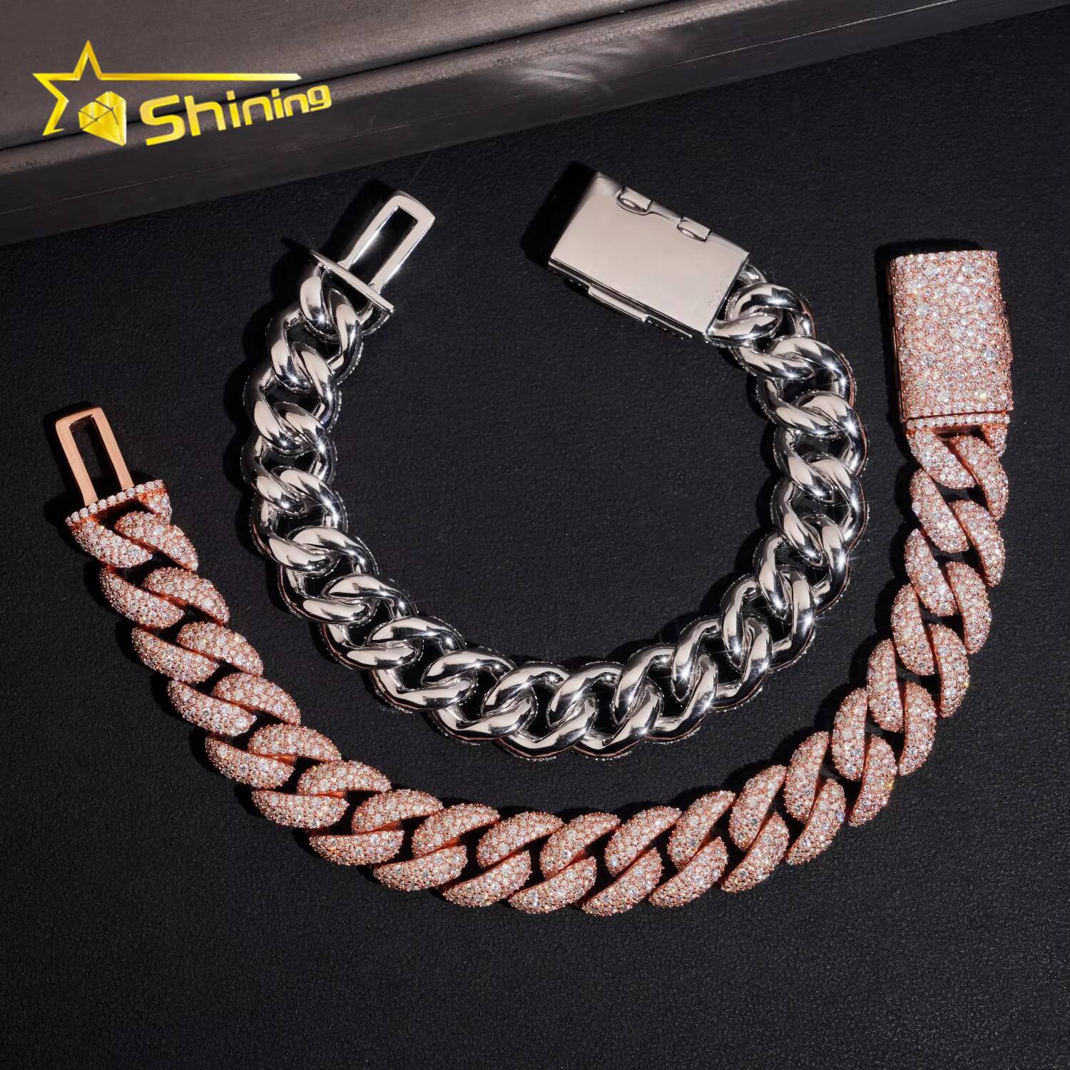 925 Silver Luxury 14mm Mosaic Setting Moissnaite Cuban Bracelet Iced Out Hip Hop Jewelry Custom Bracelet for Men