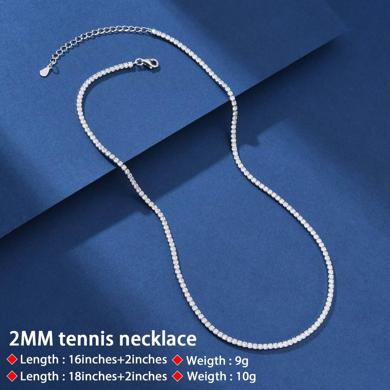Custom Tennis Chain Jewellery 925 Sterling Silver 2 mm 3 mm 4 mm Zircon Cubic Zirconia Mosaic Diamond Tennis Necklace Adjustable