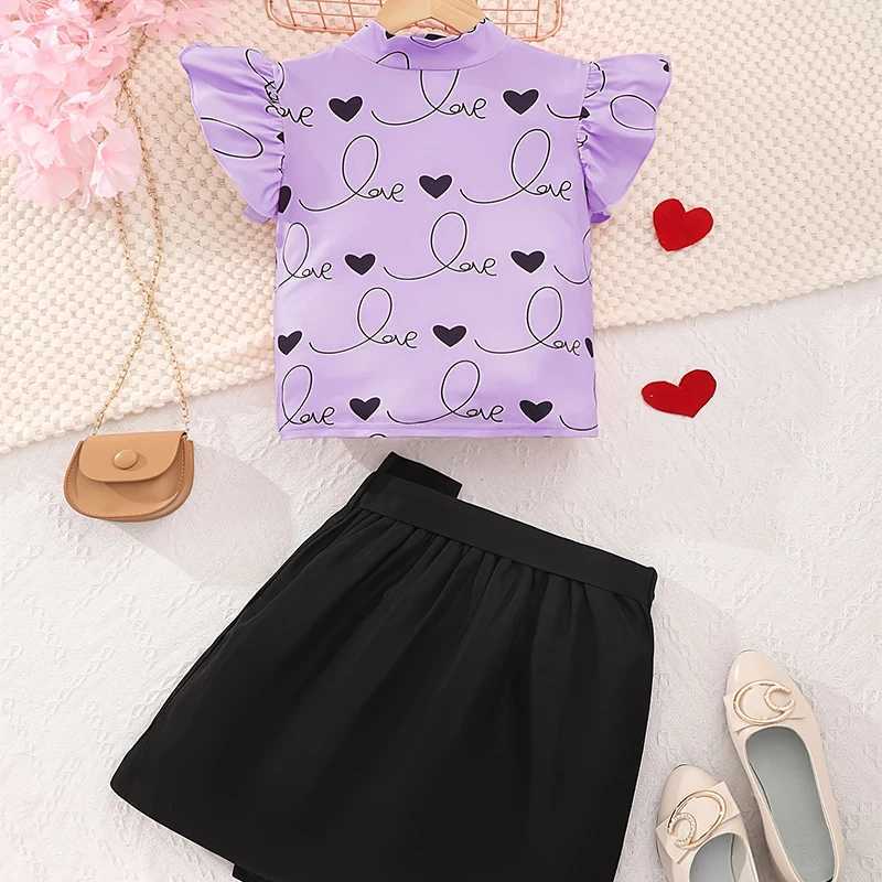 Two Piece Summer Girls Cool And Cute Love Printed Tight Short Sleeved Skirt Daily Casual Princess Birthday Party Costume Set L250926LC8F
