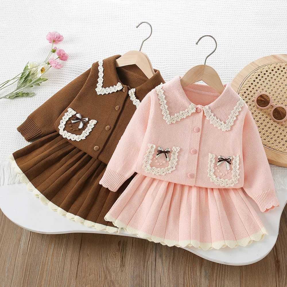 Girls Dress Clothing Sets Autumn Winter Children Woolen Jersey Sweaters Coats Skirts Kids Princess Suit For Baby Knitted Outfits L2509262JOG