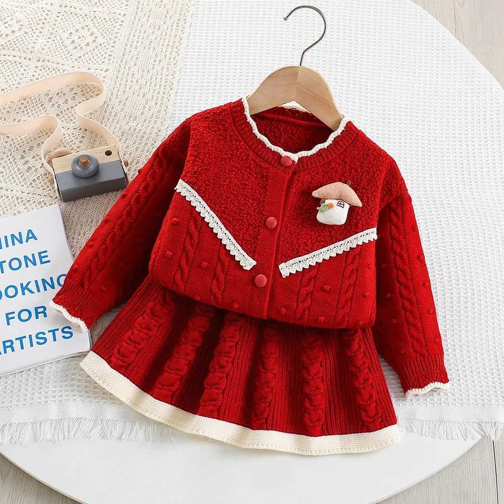 Girls Knitted Clothes Sets Spring Autumn Children Woolen Jersey Sweaters Coats Skirts Kids Princess Dress Suit For Baby Outfits L250926SIOB
