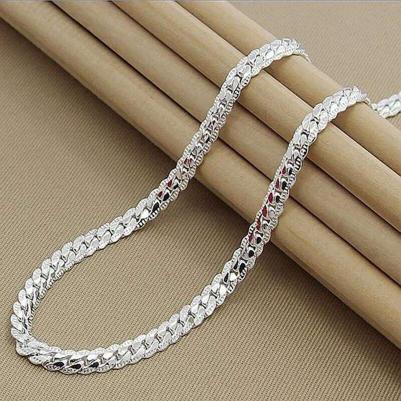 Sterling Sier 6MM Full Sideways Chain Necklace for Women Men Fashion 8/18/20/22/24 Inch Sets Wedding Jewelry Gift