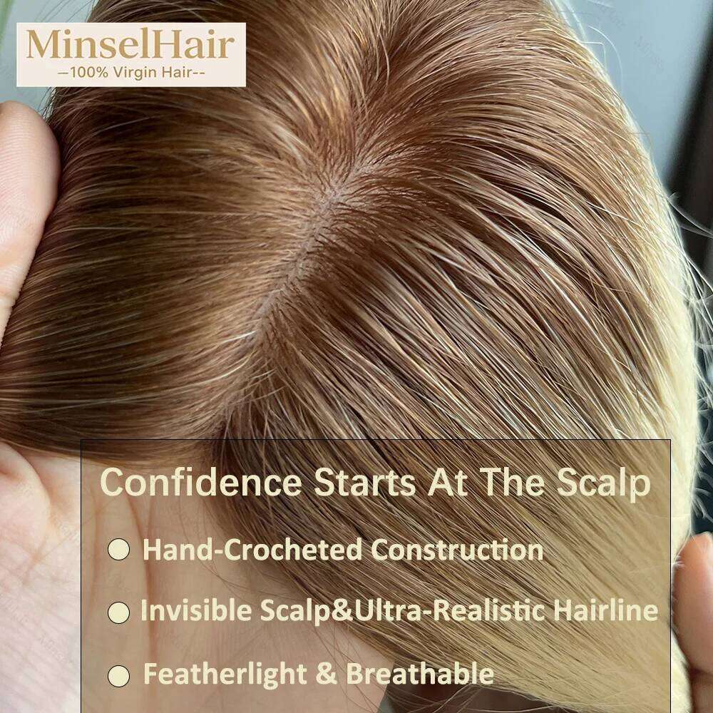 Premium 3x5inch Silk Base Human Hair Toppers 14"-16" Hand-Crocheted 130% Density Breathable Ombre T3-60 100% Realistic Knot-Free