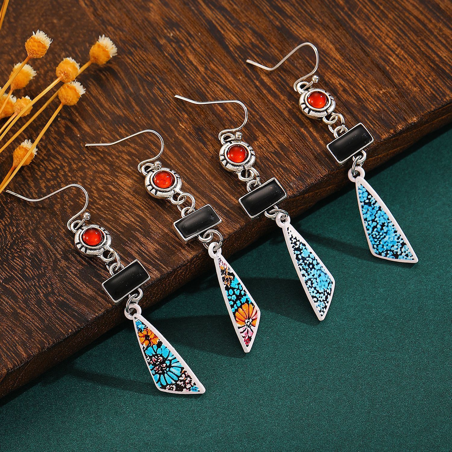 Ethnic Style Creative Personality Earrings For Women Patchwork Color-Block Ear Accessories