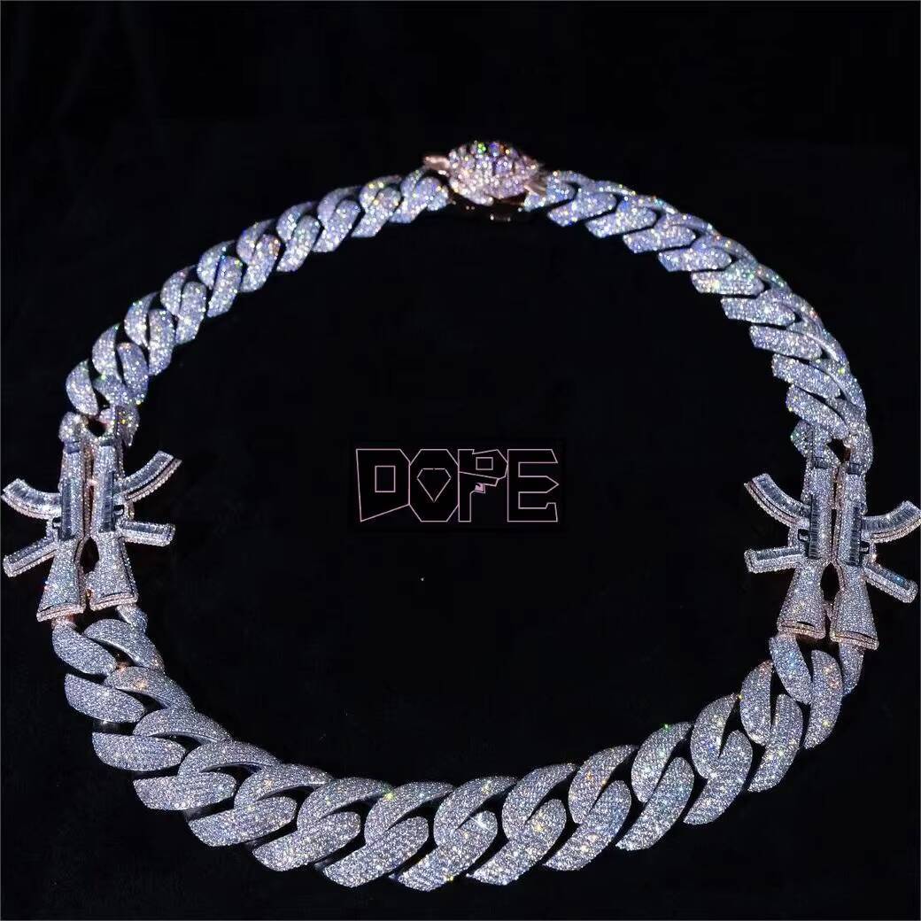 New Design 20mm 4 Rows Cuban Chain 925 Silver AK47 Charm Customized Trendize Necklaces Moissanite Cuban Chain