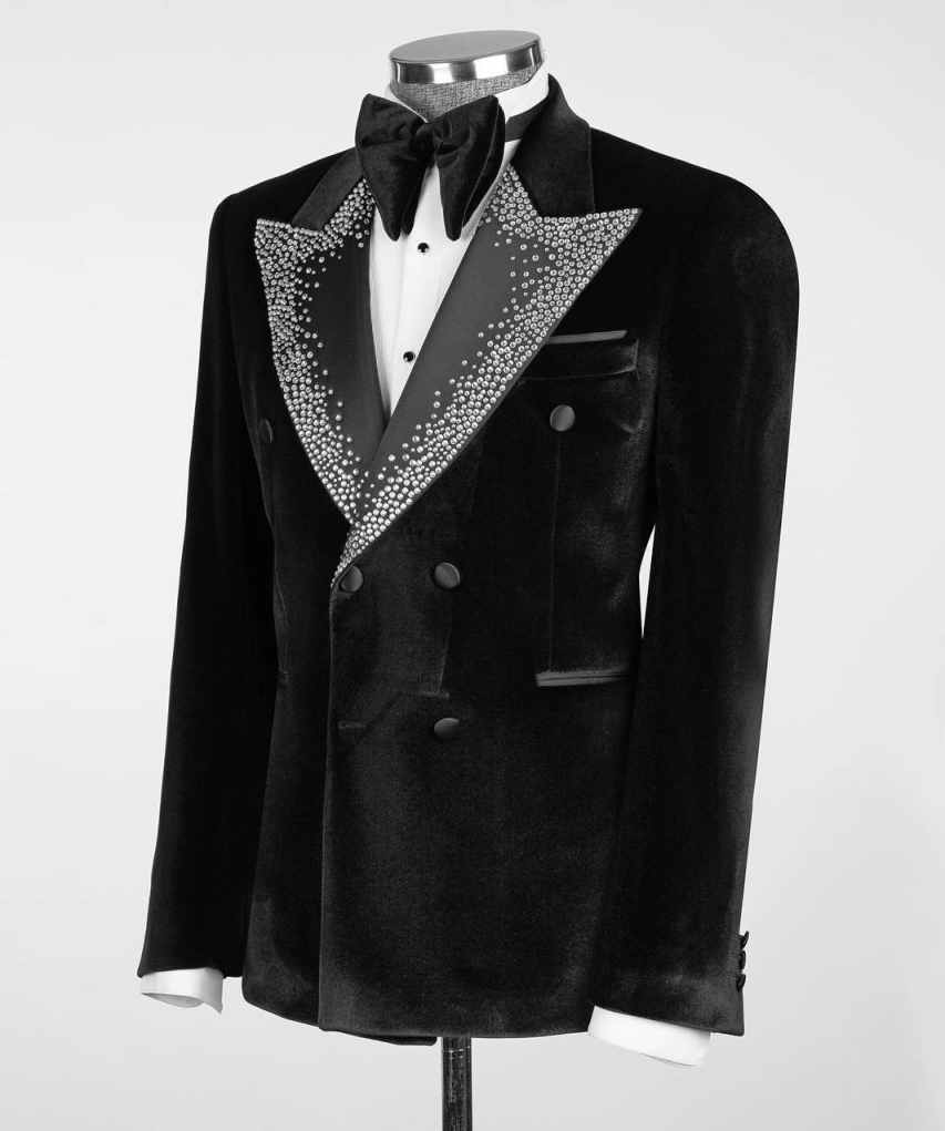 Elegant Wedding Tuxedos Blazer Pants Peak Lapel Double Breasted Crystal Rhinestone Formal Party Special Occasion Customized