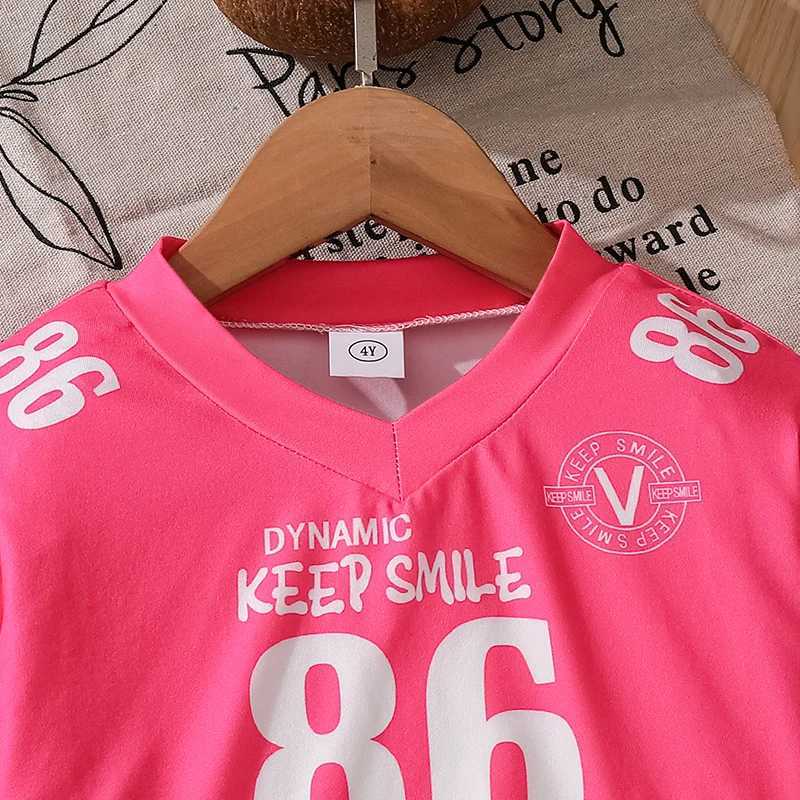 Spring Summer VNeck Letter Print Short Sweater Elastic Waist Pleated Overskirt Suit for 47 Year Old Girls Sweet Lovely Outfit L250926SYN6