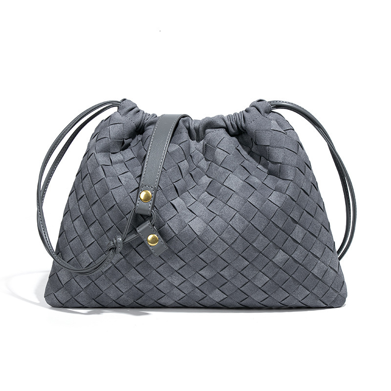 Autumn Winter New Matte Cloud Drawstring Pleated Woven Soft Leather Lucky Shoulder Crossbody Bag