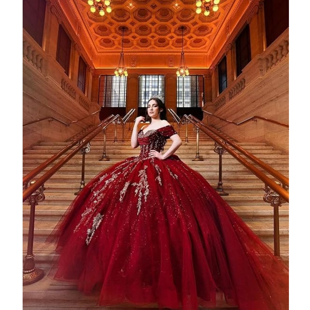 Red Off Shoulder Quinceanera Dresses Ball Gown Purple Tulle Sweet 16 Puffy Prom Dress Vestido de Fiesta Plus Size Formal Pageant Dress