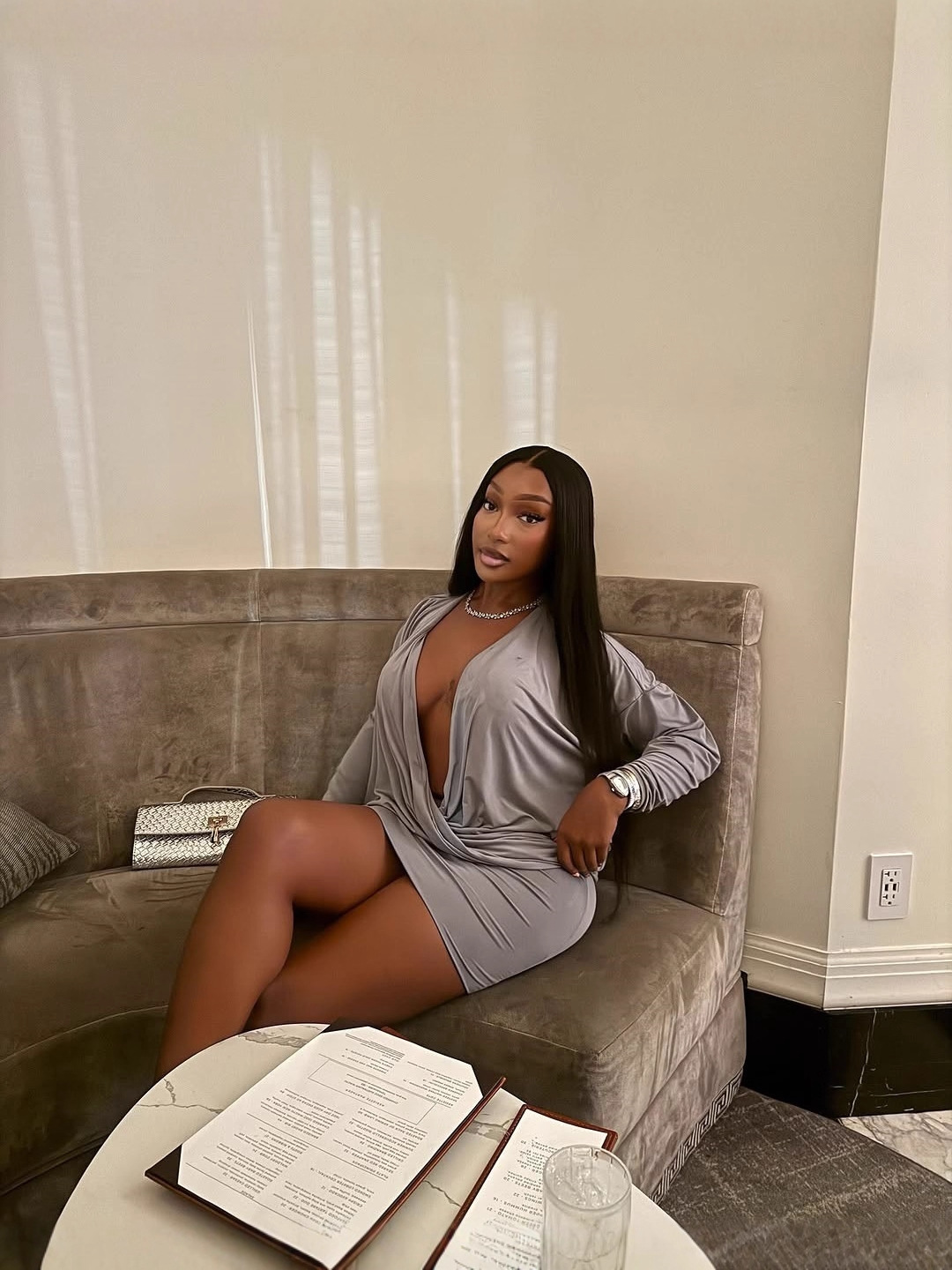 G927Autumn new sexy V-neck slim fit bottoming stitching long-sleeved dress foreign trade