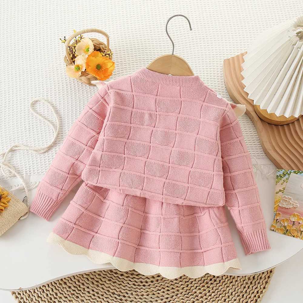 Girls Knitted Clothes Sets Spring Autumn Children Woolen Jersey Sweaters Coats Skirts Kids Princess Dress Suit For Baby Outfits L2509261DN4