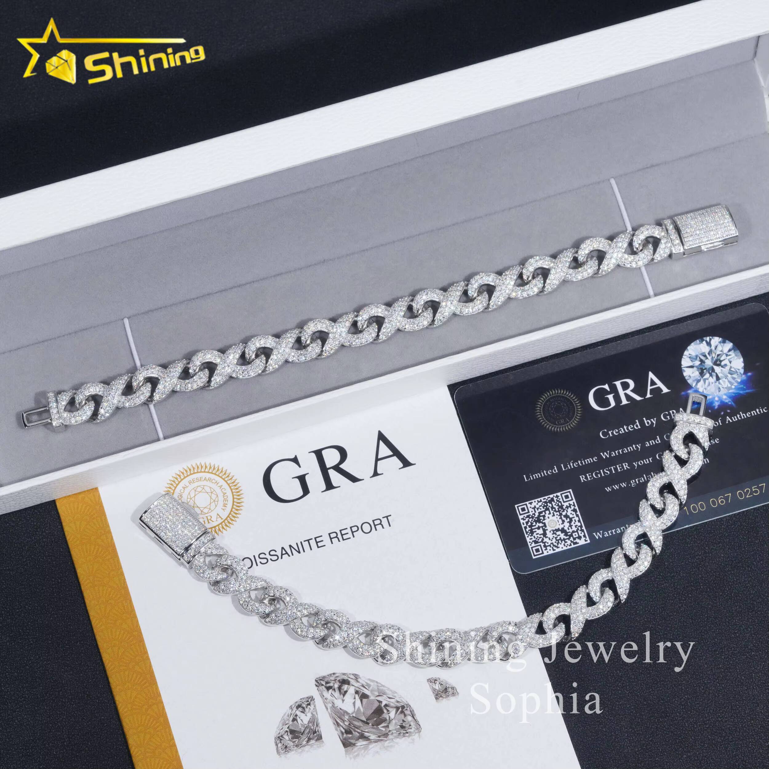 Pass Diamond Tester New Design Fine Jewelry White Gold Plated Moissanite Diamond Cuban Link Bracelet With Brilliant Cut Stones