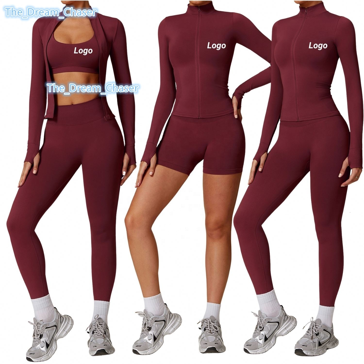 Womens High Waist Yoga Set Seamless Workout Fitness Outfit With Sports Bra Jacket High Waist Shorts Leggings Gym Activewear Set