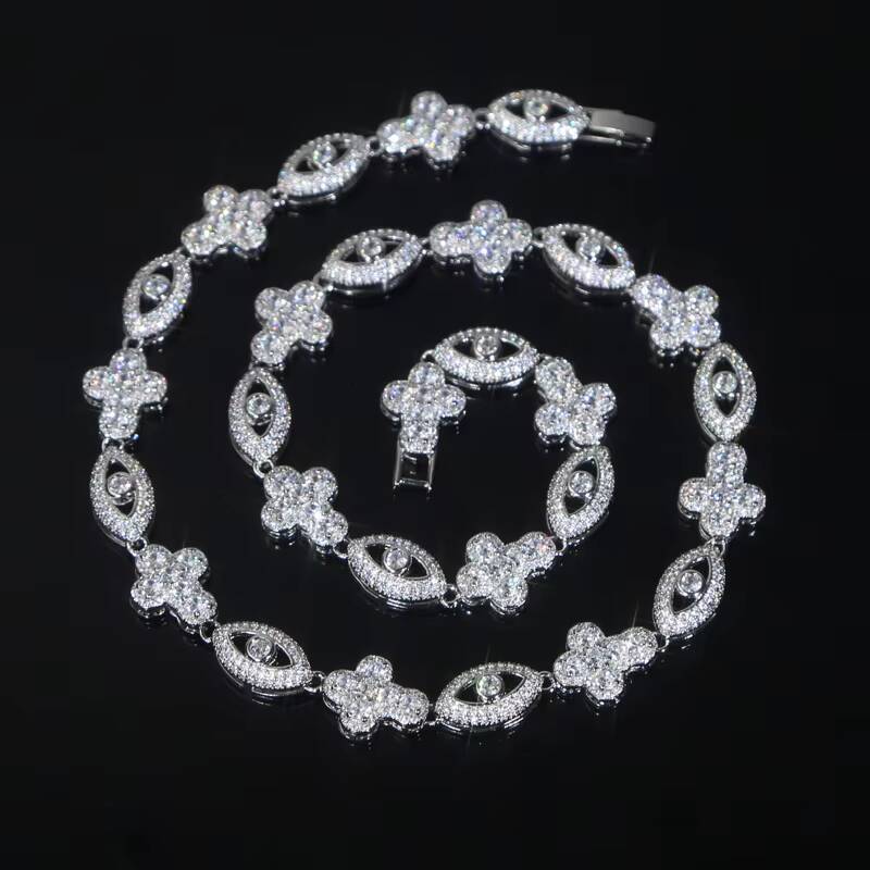 Bling Rhodium Plated Men Boy Hip Hop Jewelry Micro Pave 5A Cubic Zirconia CZ Evil Eye Cross Necklace