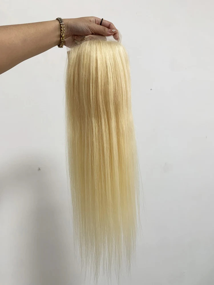Silk Top Lace Closure #613 Blonde Silicone Skin Base Human Hair topper toupee for white women with Baby Hair with clips raw virgin Hair Extensions Top