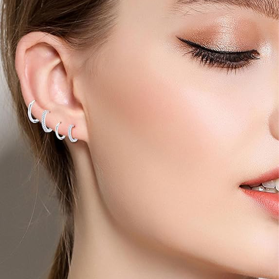 16 Pairs Small Stud Earrings Stainless Steel Flat Back Tiny Stud Earring Huggie Hoops CZ Ball Disc Stud Screw Back Cartilage Earring Set for Multiple 