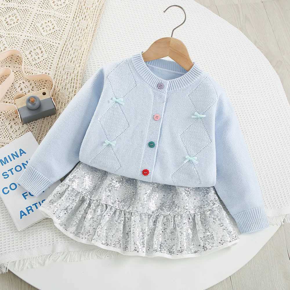 Girls Clothes Sets New Autumn Kids Baby Girl Cardigan Knitted Sweater Outerwear and Sequined Skirt 2pc Clothes Suit Girl Clothes L250926842G
