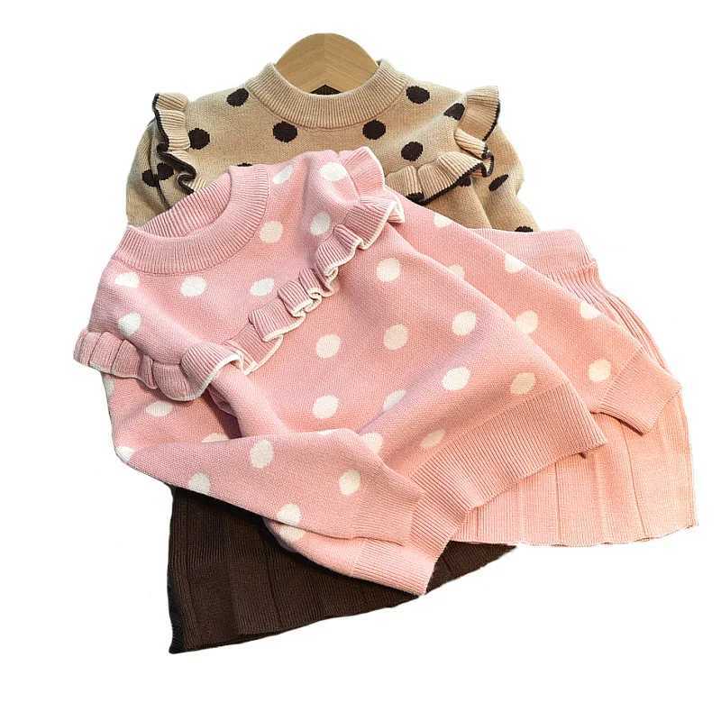 2022 Fall Girls Toddler Set Korean Style Baby Girl Cute Dot Knit Skirt Sets Winter Little Girl Party Casual Sweater Clothes L250926LJ49