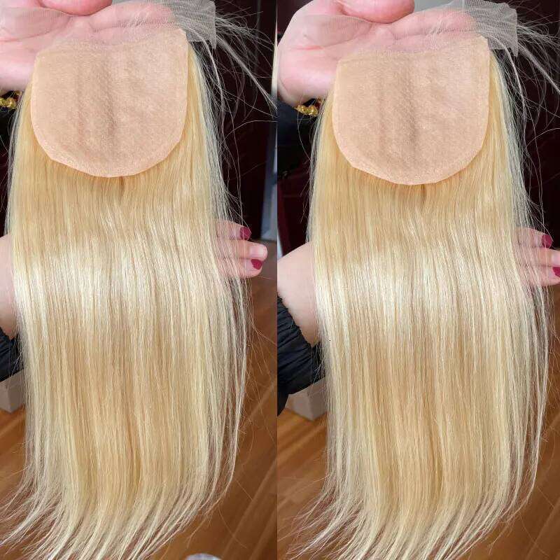 Brazilian Virgin Human Hair Lace For Women Silk Base Top Straight Natural Blonde, Free Part Closure 4x4 "#613 Color