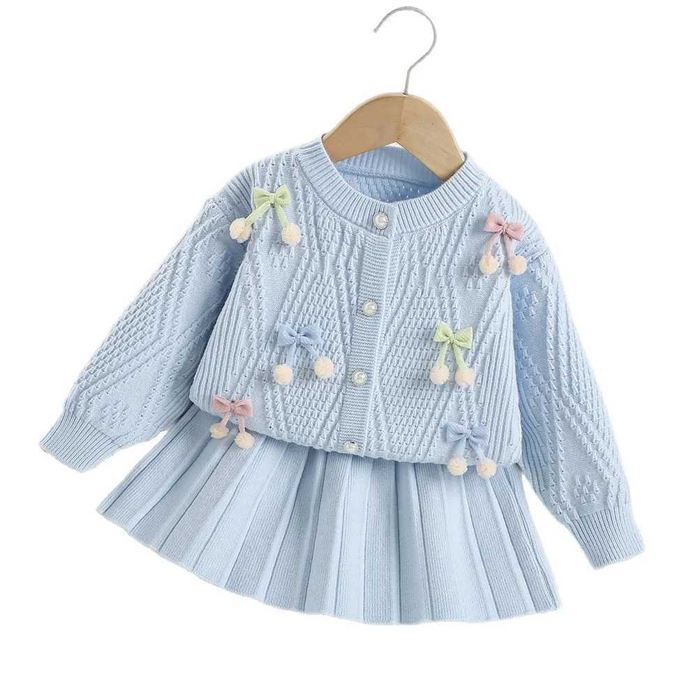MILANCEL New Autumn Kids Clothes Set 9M5T Candy Color Bow Girls Knitted Sweater Short Skirt Korean Loose Children Outfit 2PCS L250926P6G7
