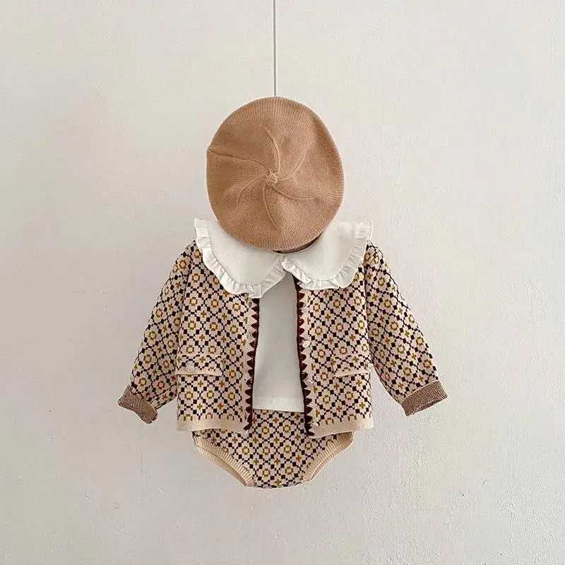 New Autumn Baby Clothes Sweater Set Infant Girls Knit Sweaters Cardigan Jacket Blommer 2 Pcs L250926OGNH