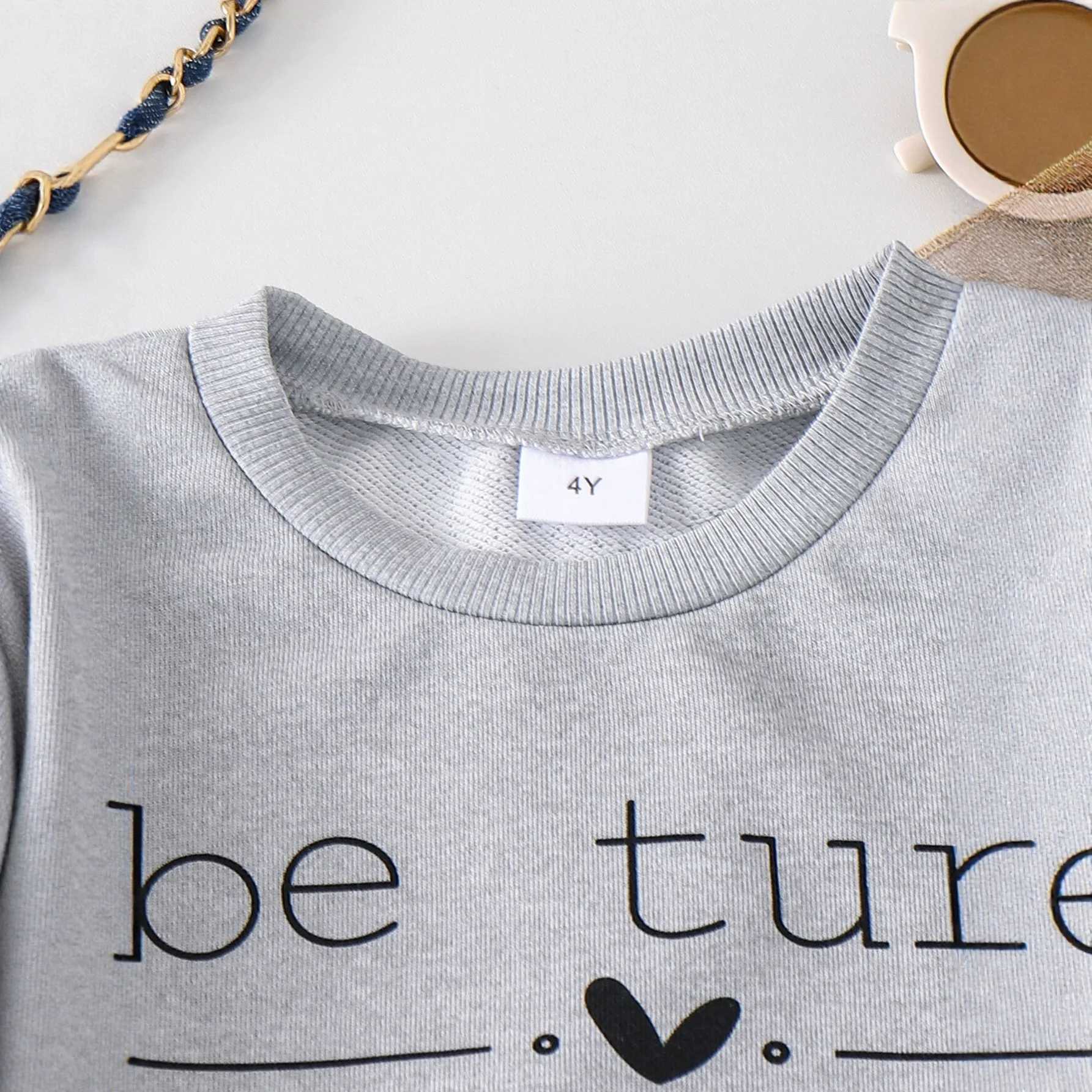 IYEAL Girls Clothing Set Casual Girls Letter Pattern Long Sleeved SweatshirtBlue Checkered Pleated Short Skirt TwoPiece Set L2509261S7U