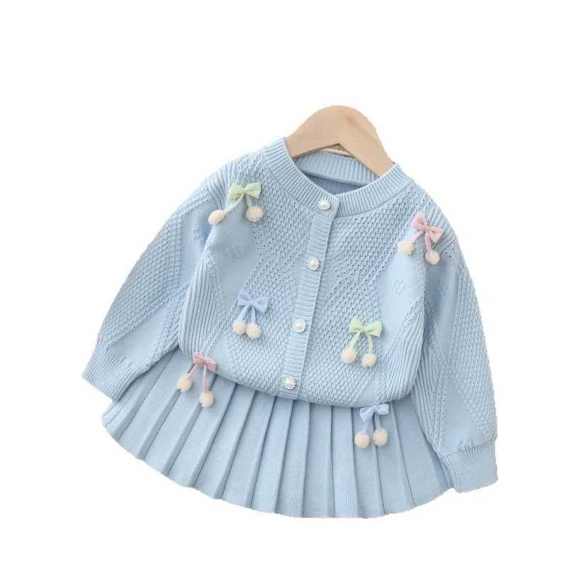 Childrens Sets 2025 Autumn New Girls Cardigan Set Charming 2PC Sweater Skirt Outfit BohoChic Toddler Twin Set L250926SST8