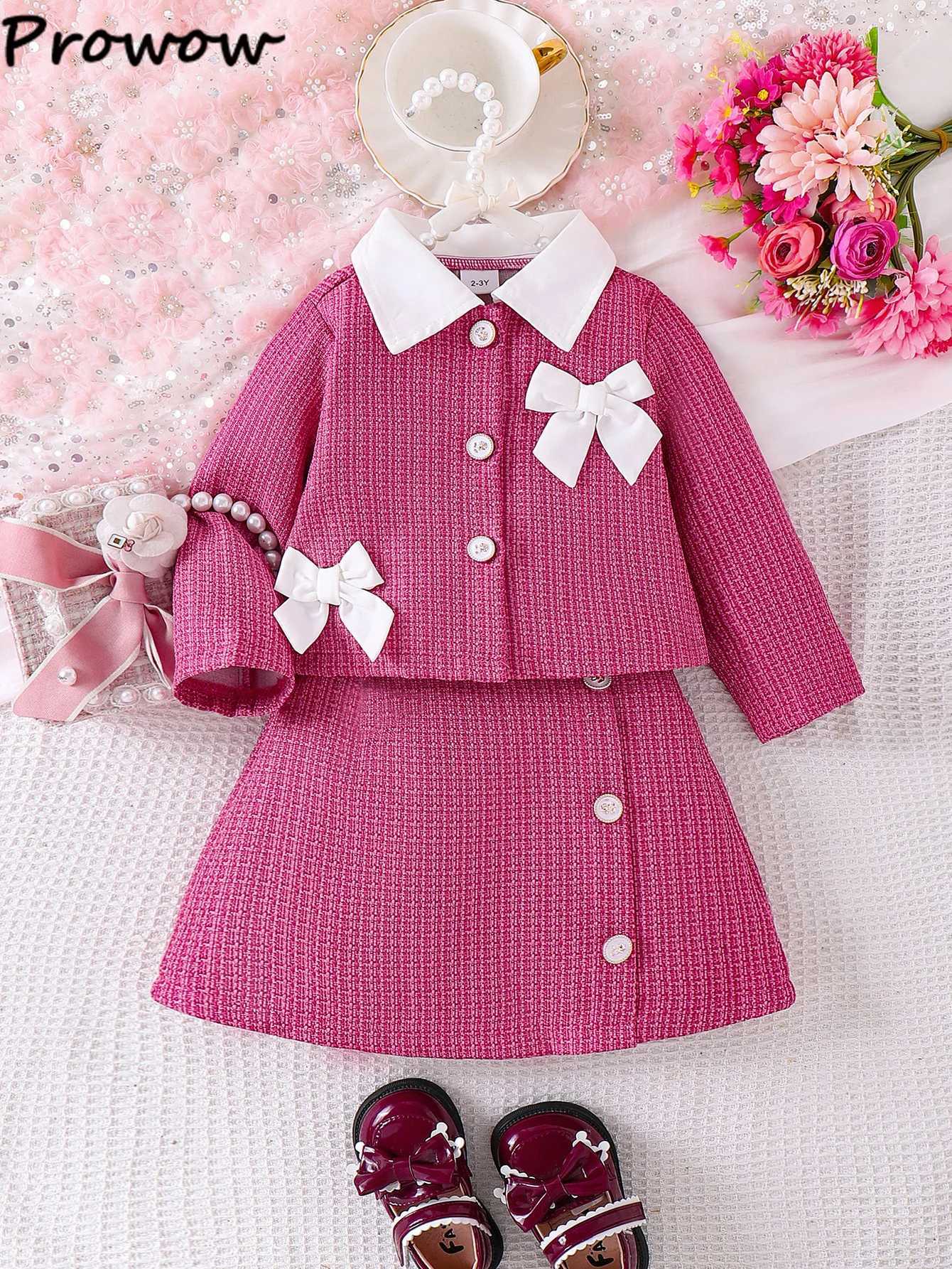 37Y Girls Elegant Suit Set TurnDown Collar Bows Tweed Coat and Skirts Two Piece Winter Set For Girls Children Clothing 2025 L2509261TE1